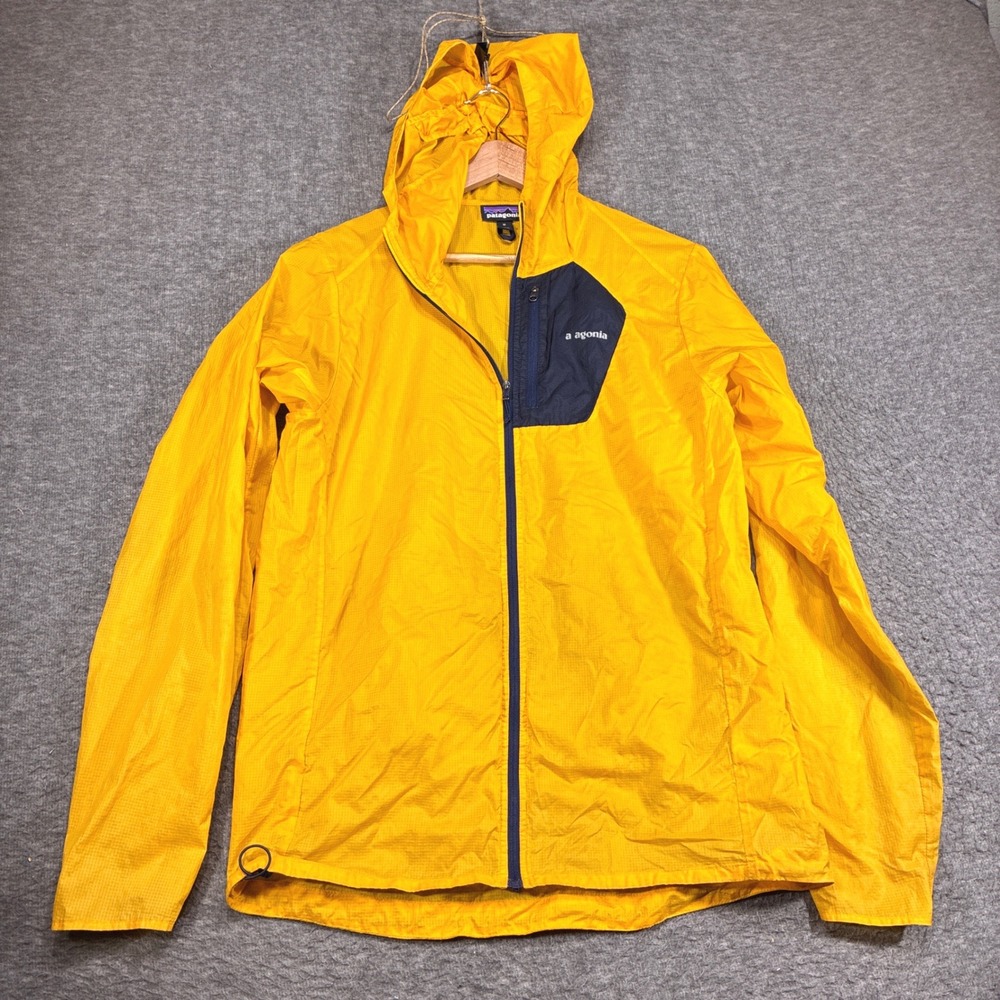 Patagonia Houdini Windbreaker Jacket Mens Medium Yellow Ripstop Hooded Full Zip